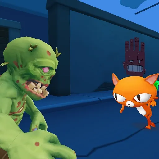 Course du chat en colère dans l'allée des zombies