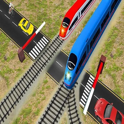 Paso a nivel ferroviario europeo: tren ferroviario que pasa 3D