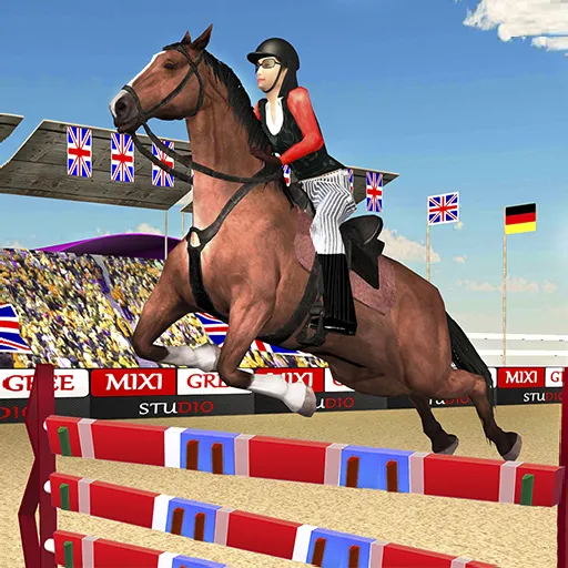 Spectacle de saut d'obstacles 3D pour chevaux