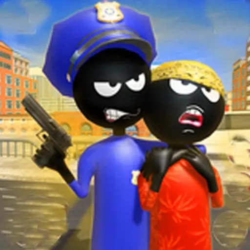 Strichmännchen Polizei VS Gangster Straßenkampf